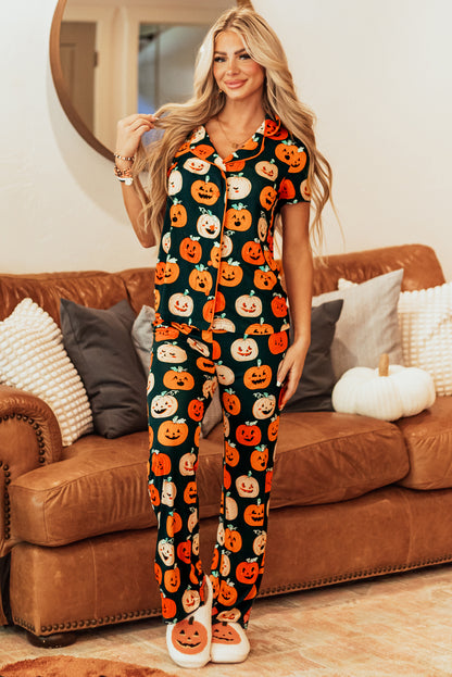 Halloween Pattern Short Sleeve Shirt Pajama Set