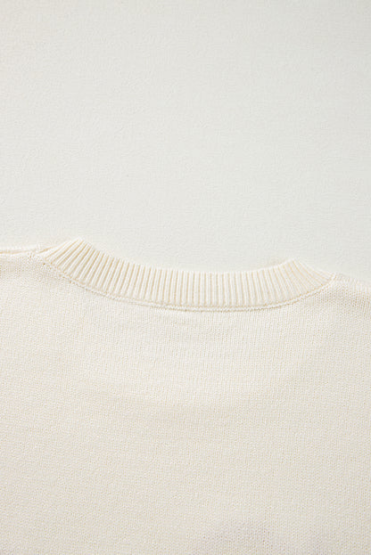 Boo Knitted Pattern Ribbed Edge Drop Shoulder Sweater