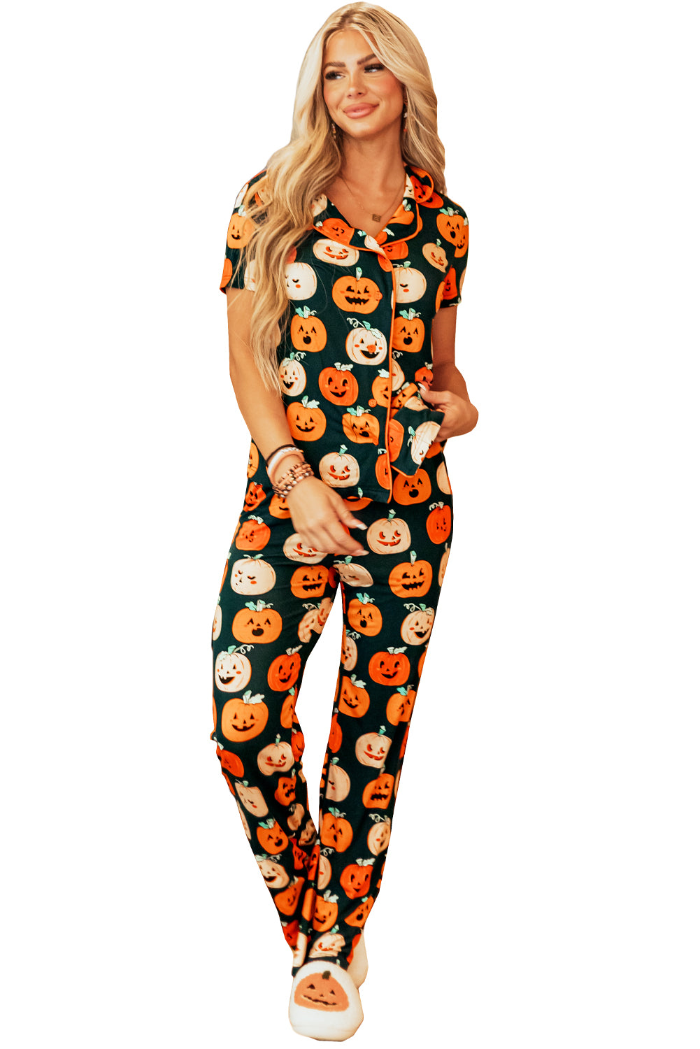 Halloween Pattern Short Sleeve Shirt Pajama Set