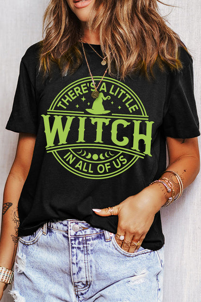 WITCH Crew Neck Halloween Graphic T Shirt