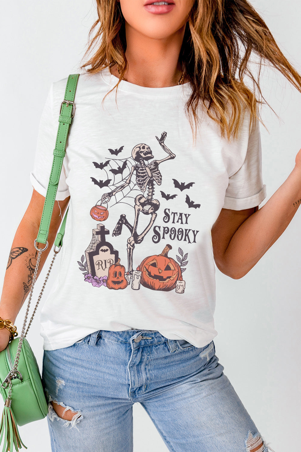 Skull Pumpkin Face STAY SPOOKY Graphic Halloween T Shirt