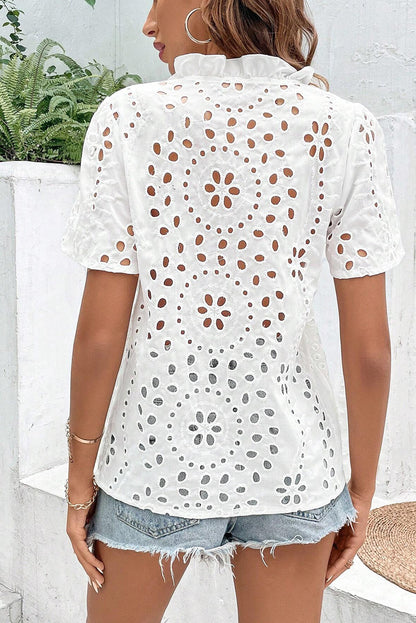 Geometric Embroidery Hollow Out Blouse