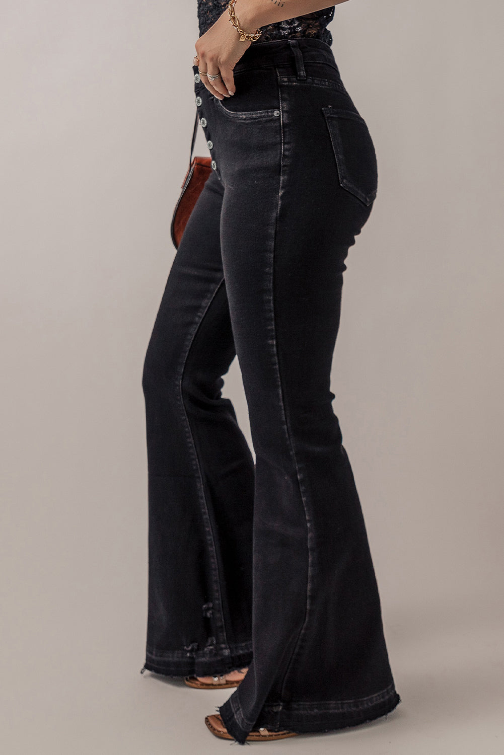 High Waist Button Front Flare Jeans