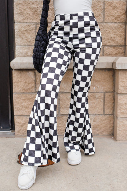 Checkerboard High Rise Casual Flared Pants