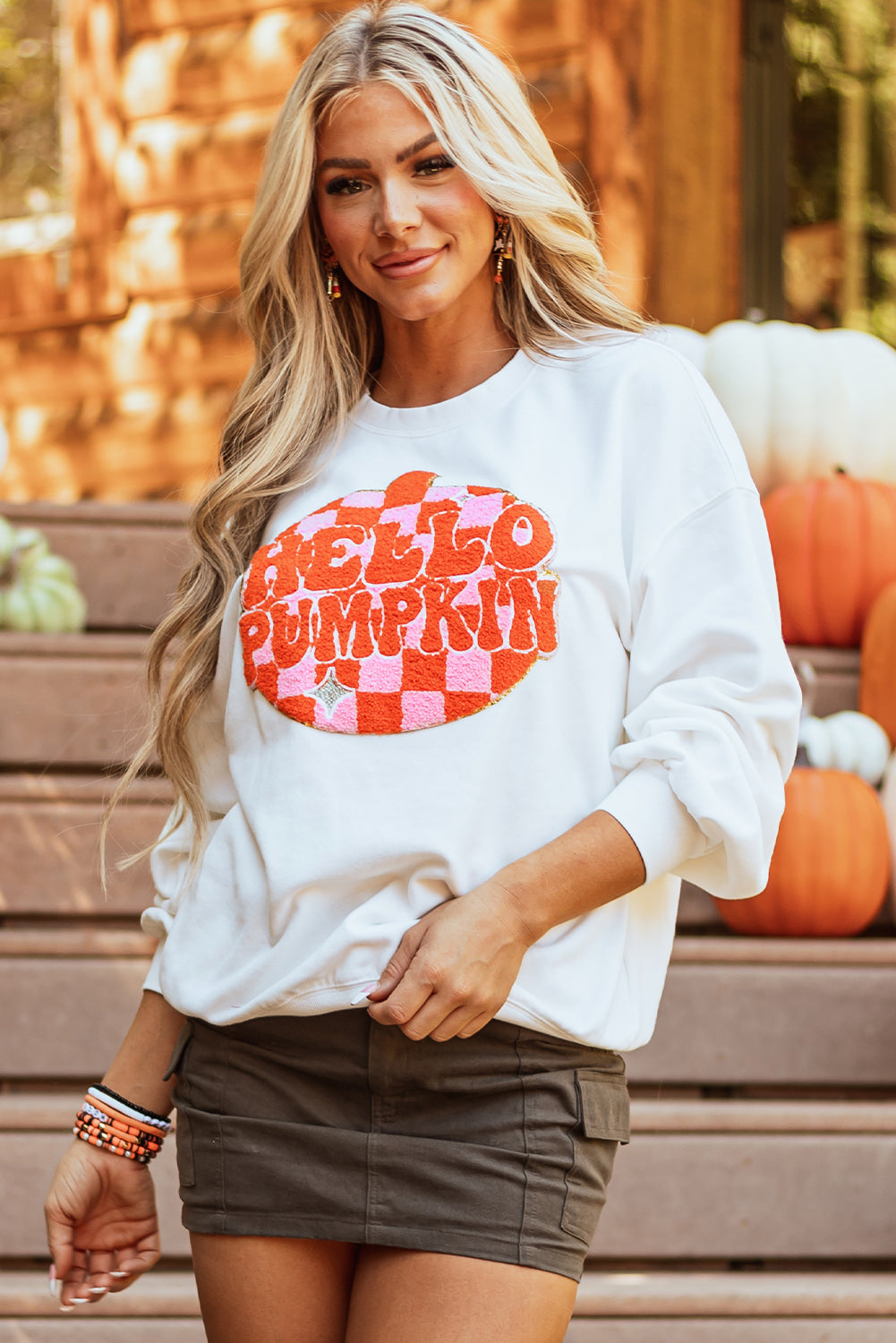 Halloween Pumpkin Patched Pattern Pullover Sweatshirt