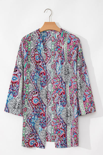 Paisley Print Open Front Kimono