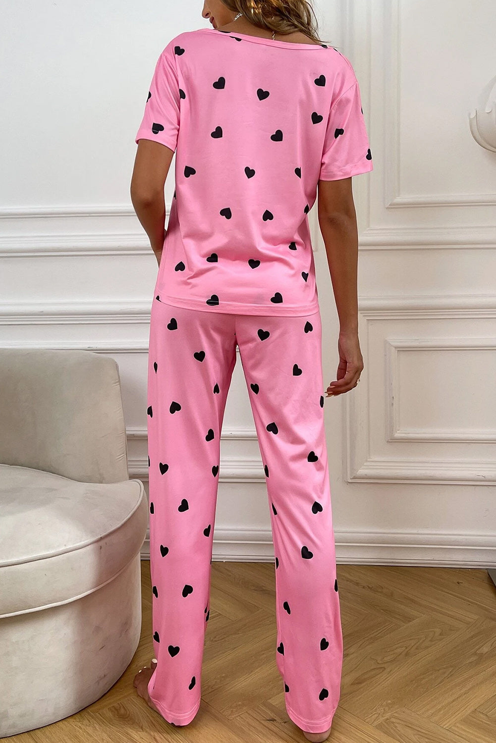 Pink Heart Print Tee and Pants Lounge Set