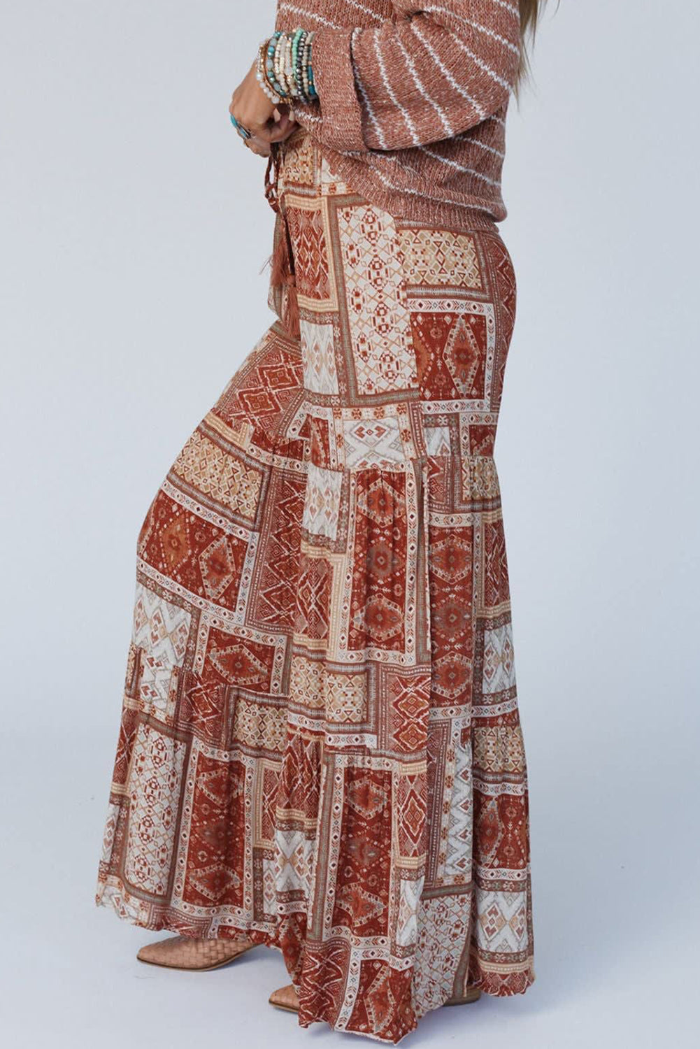 Boho Aztec Print Tiered Palazzo Pants