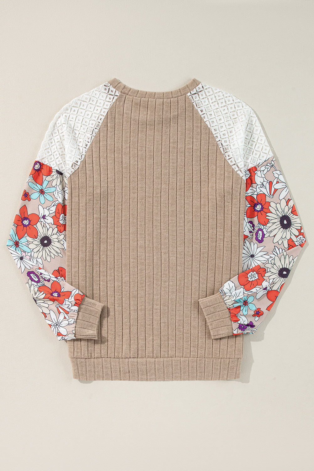 Floral Patchwork Long Sleeve Ribbed Blouse