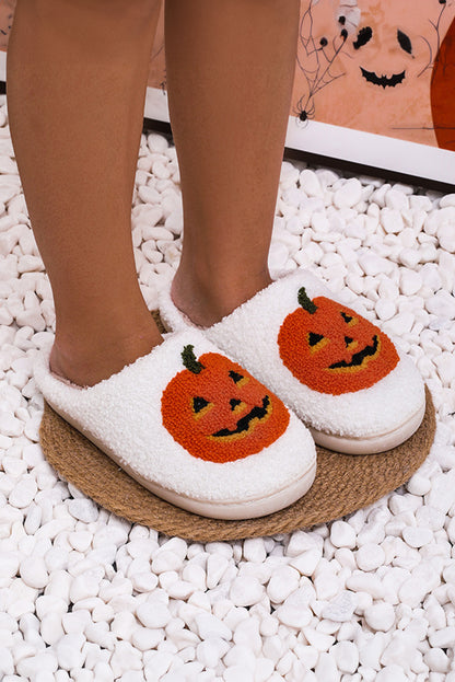 Halloween Pumpkin Print Plush Slippers (Runs Small, Size Up)