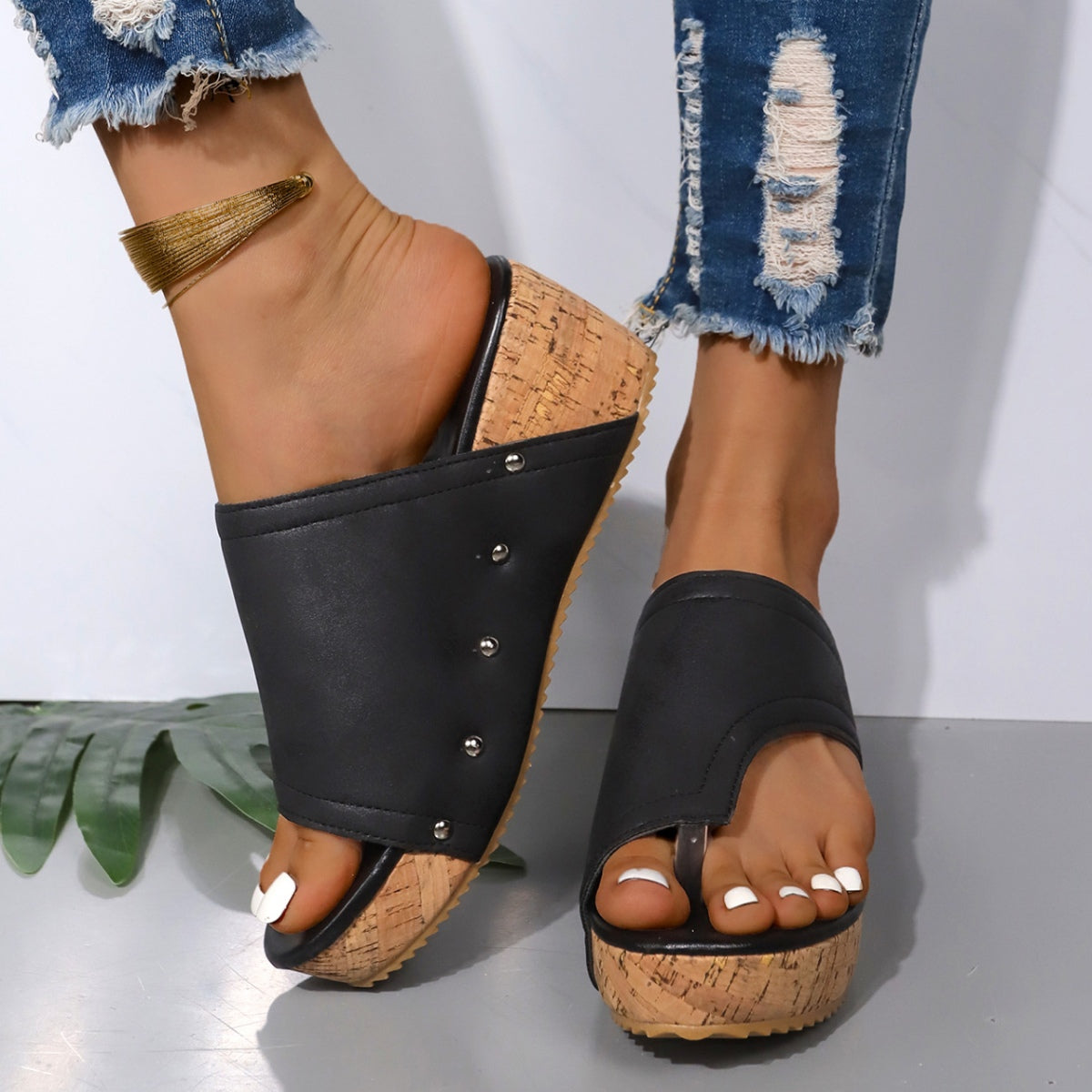 Leather Wedge Sandals