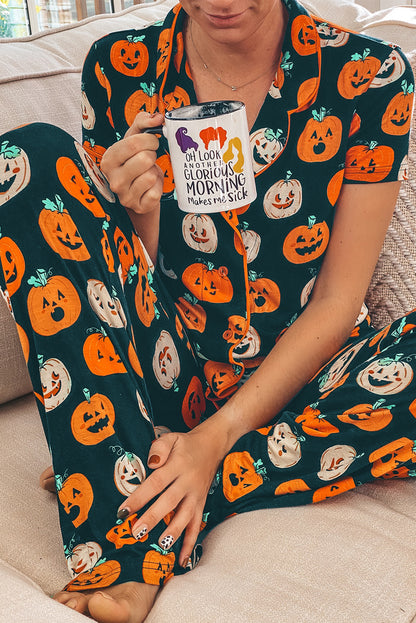 Halloween Pattern Short Sleeve Shirt Pajama Set