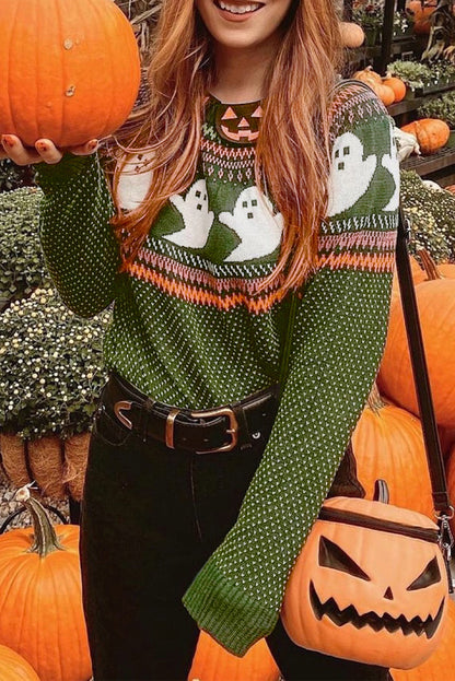 Halloween Ghost Pattern Drop Shoulder Sweater