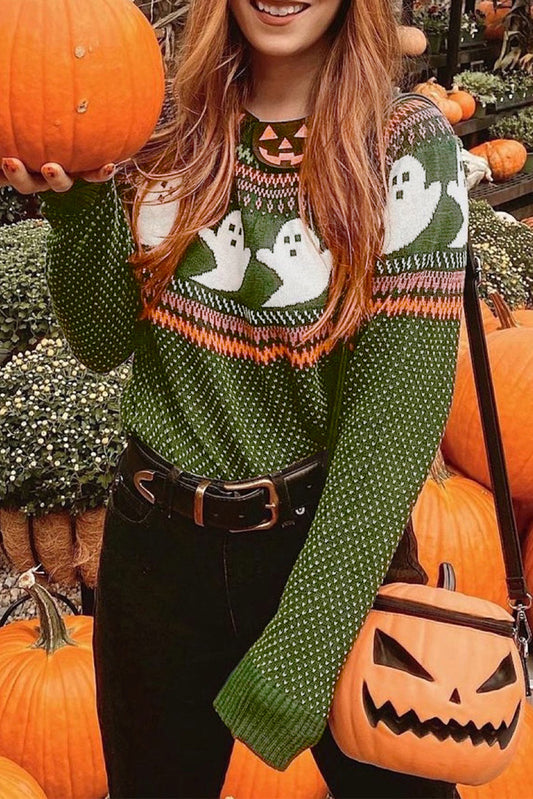 Halloween Ghost Pattern Drop Shoulder Sweater