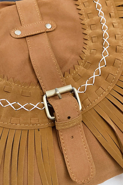 Suede Fringe Wide Strap Shoulder Bag