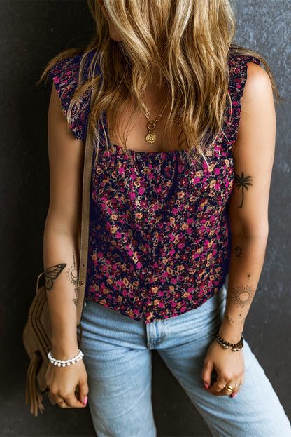 Boho Frilled Straps Floral Tank Top