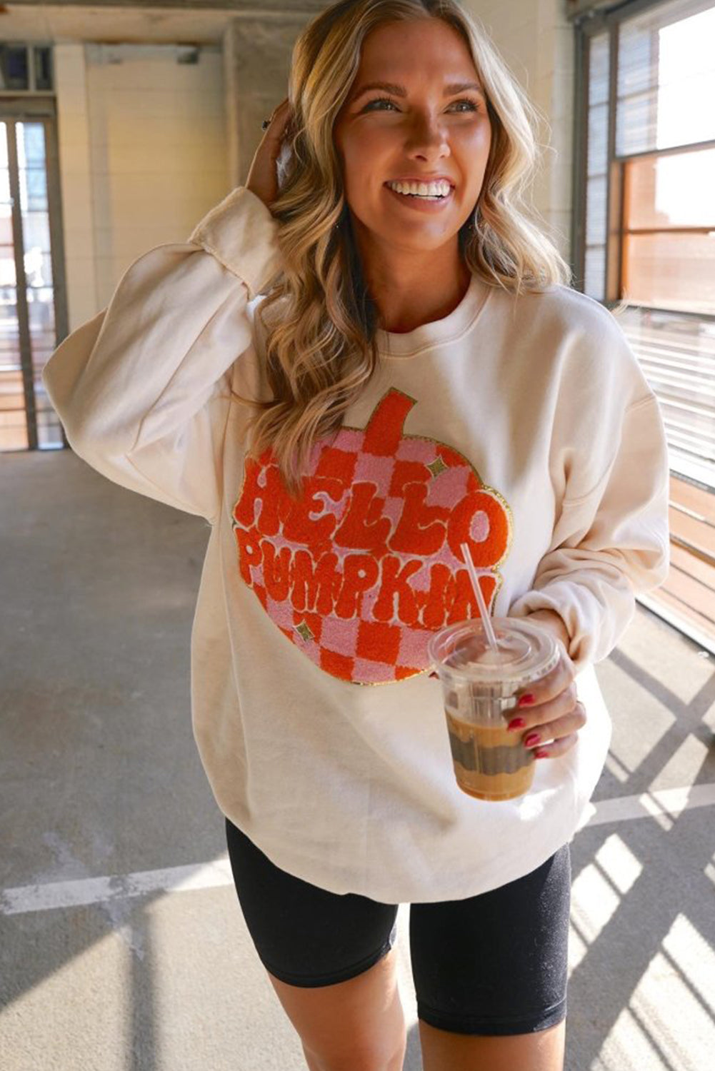 Halloween Pumpkin Patched Pattern Pullover Sweatshirt