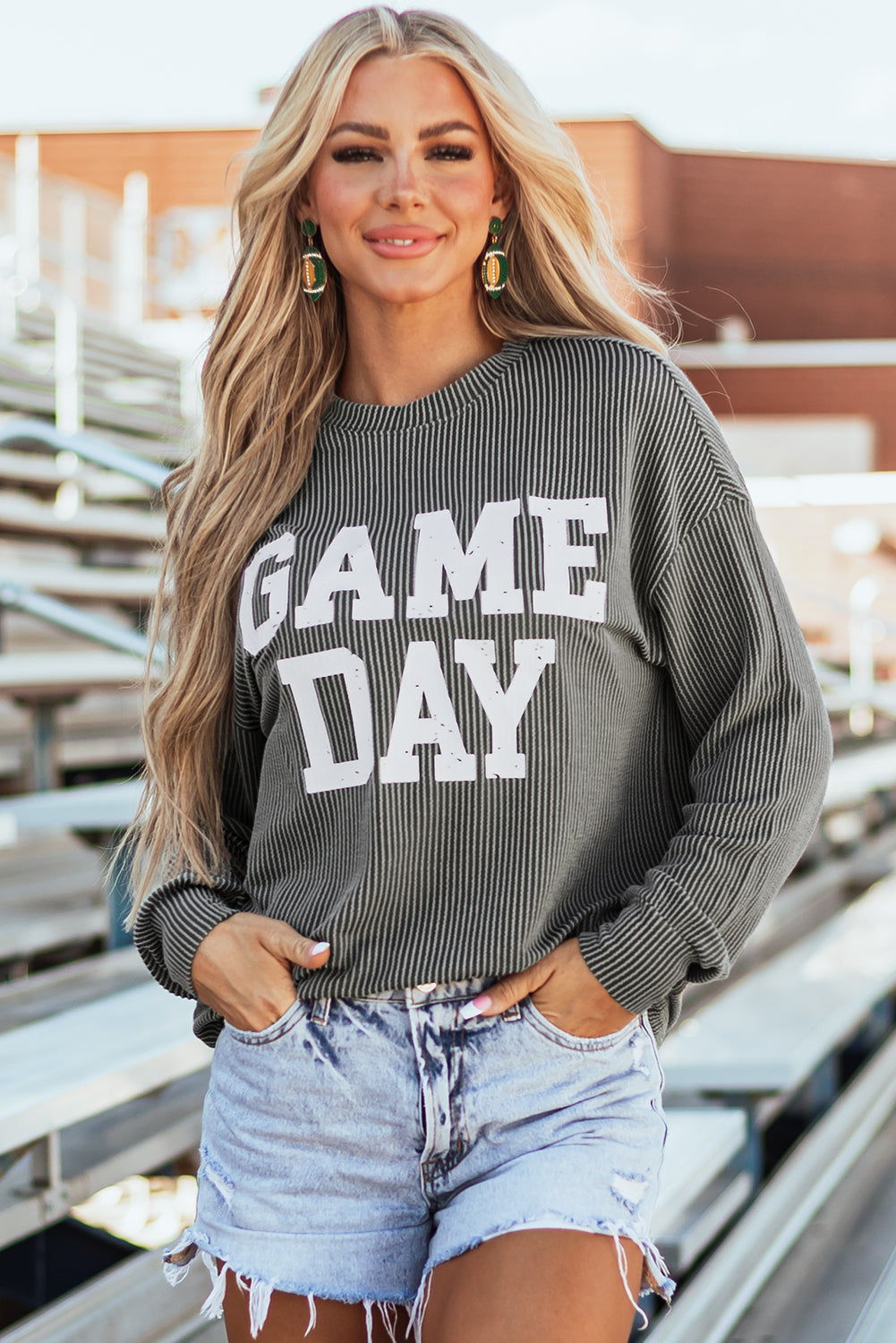 Corded GAME DAY Graphic Long Sleeve Crewneck Top