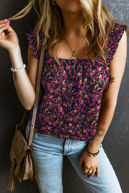 Boho Frilled Straps Floral Tank Top