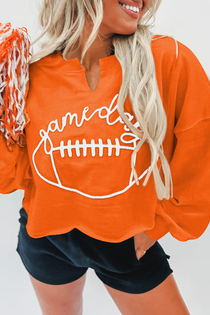 Game Day Lettering Rugby Football Notched Neck Sweatshirt