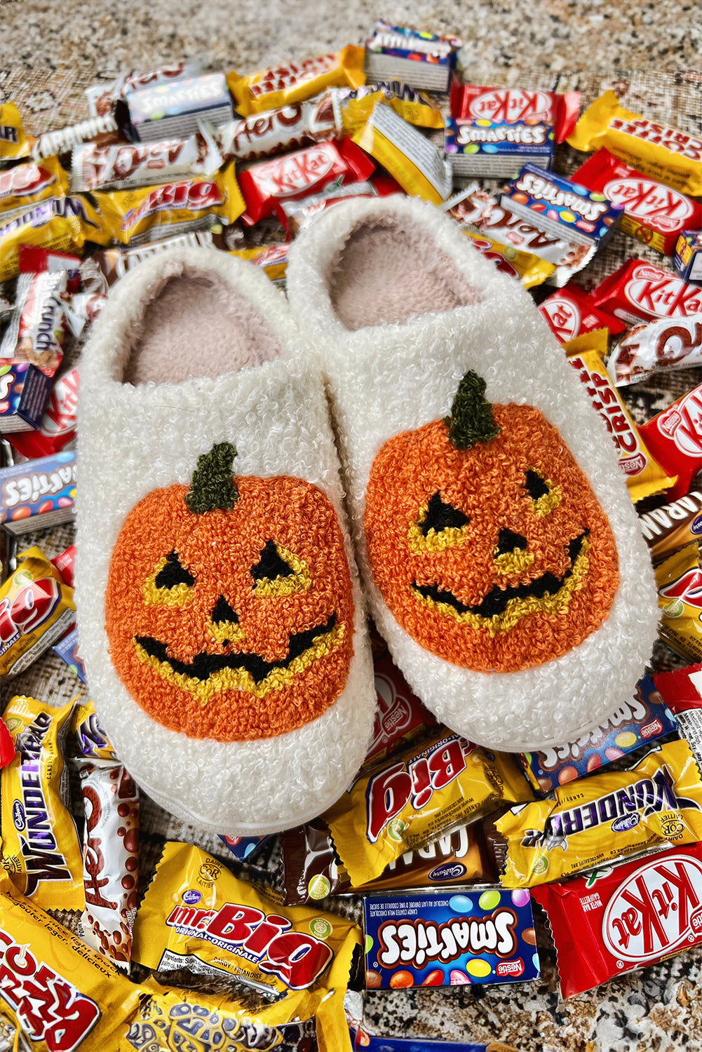 Halloween Pumpkin Print Plush Slippers (Runs Small, Size Up)