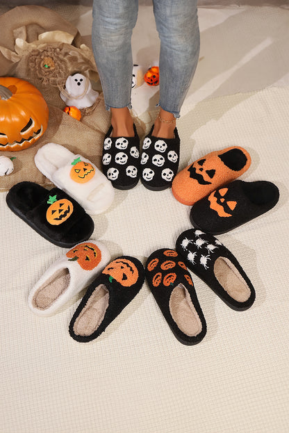 Halloween Pumpkin Print Plush Slippers (Runs Small, Size Up)