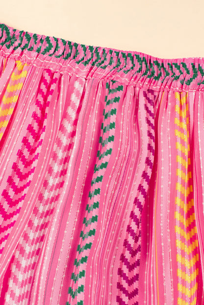 Boho Printed Tasseled Drawstring Ruffled Maxi Skirt