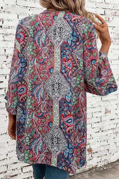 Paisley Print Open Front Kimono