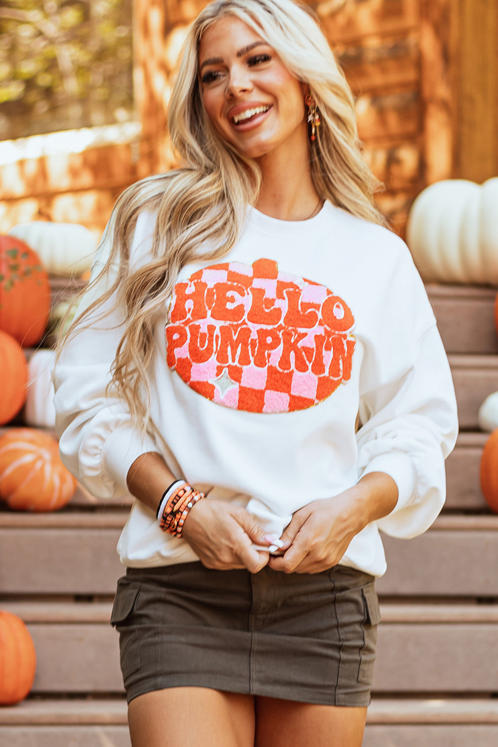 Halloween Pumpkin Patched Pattern Pullover Sweatshirt