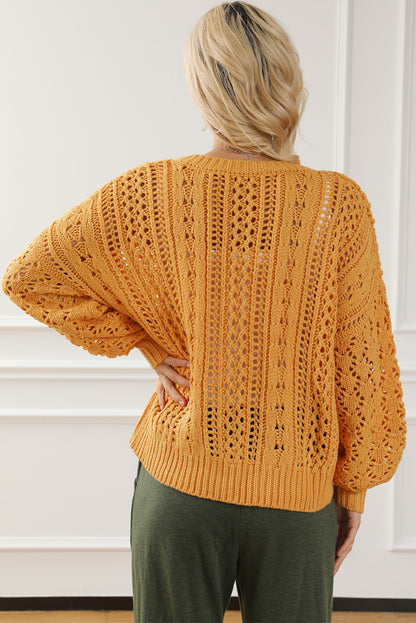 Cable Knit Hollow Out Drop Shoulder Sweater