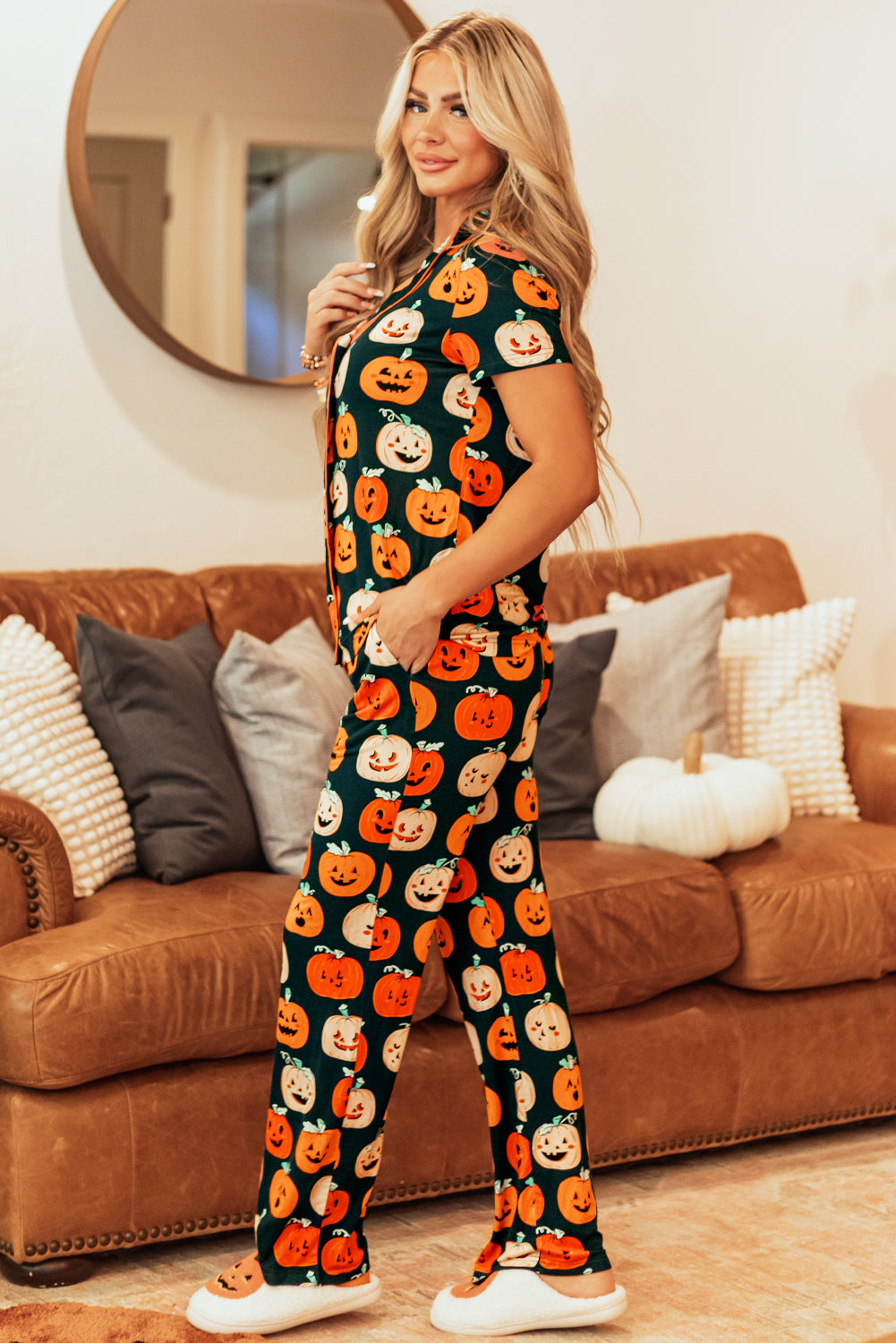 Halloween Pattern Short Sleeve Shirt Pajama Set