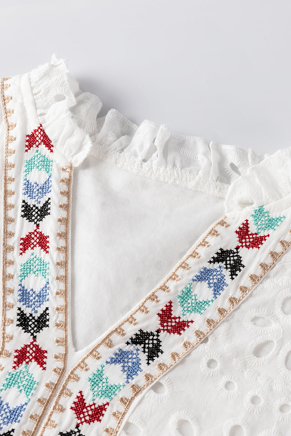 Geometric Embroidery Hollow Out Blouse