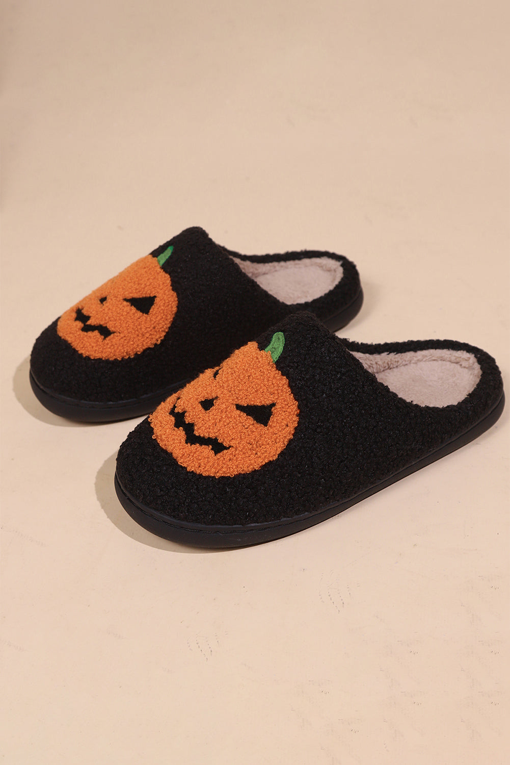 Halloween Pumpkin Print Plush Slippers (Runs Small, Size Up)