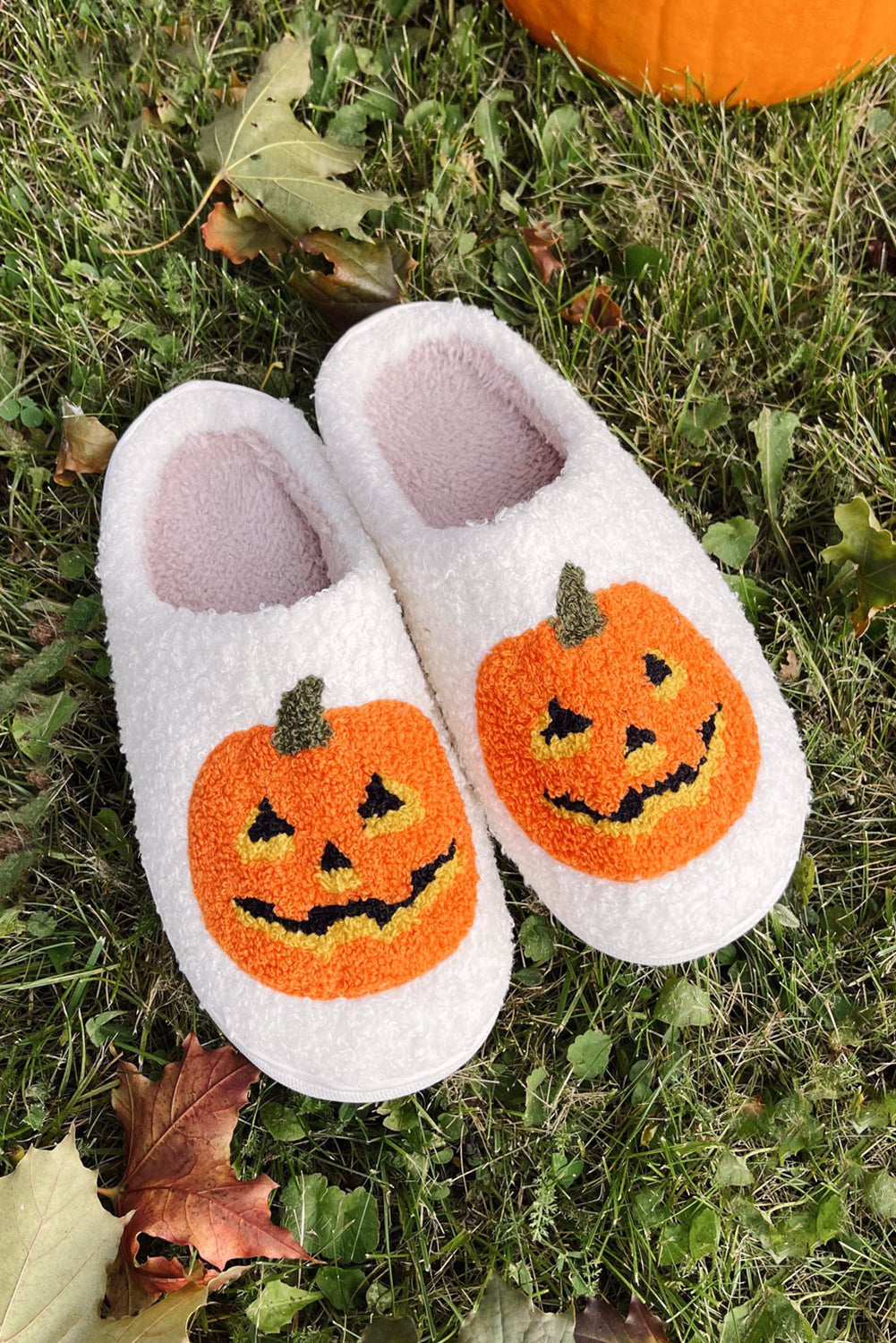 Halloween Pumpkin Print Plush Slippers (Runs Small, Size Up)