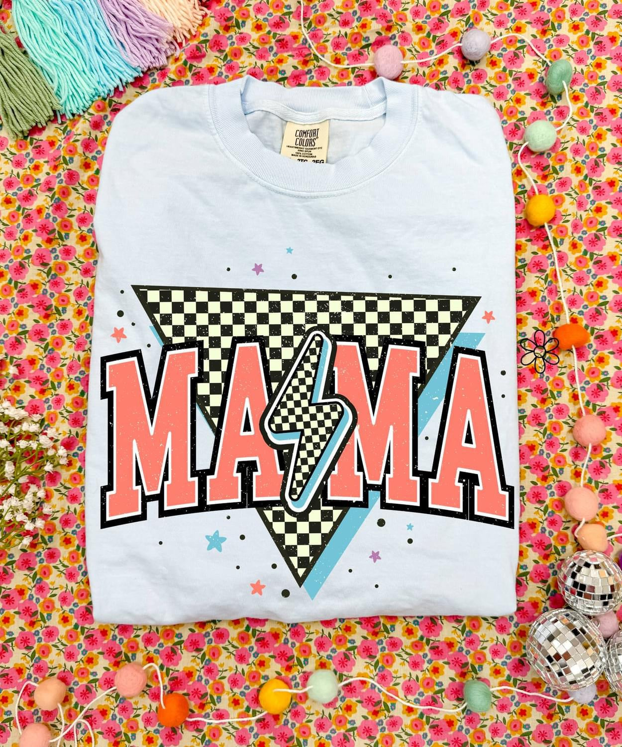 Peach Checker ‘Mama’ Tee