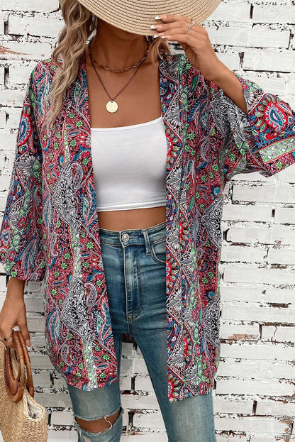 Paisley Print Open Front Kimono