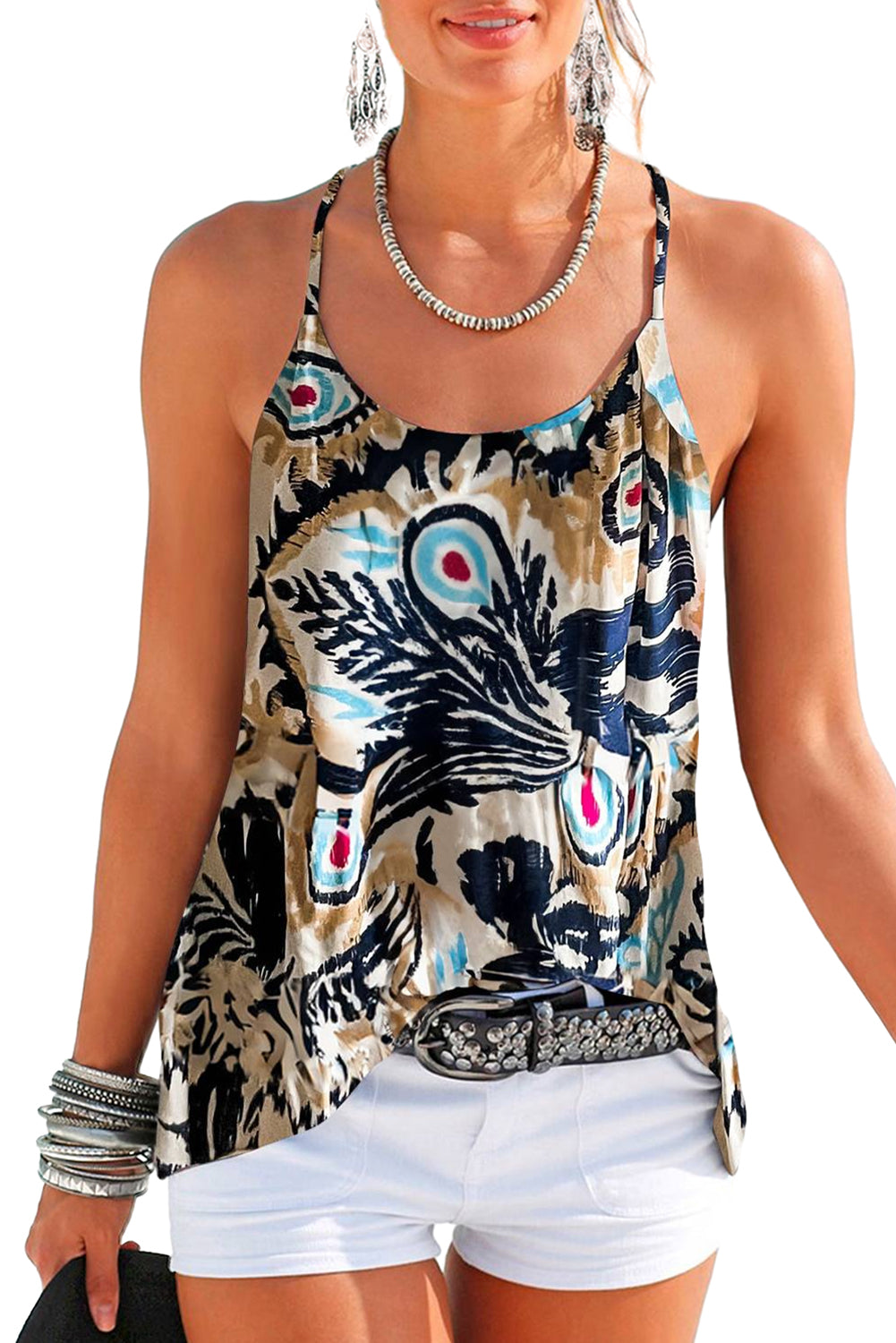 Floral Spaghetti Straps Strappy Back Tank Top