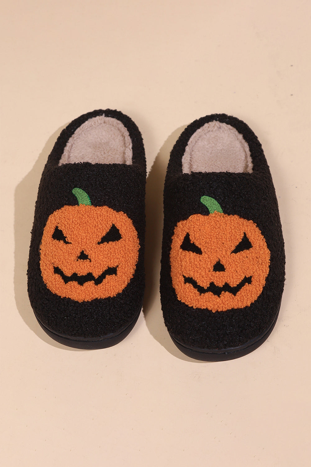 Halloween Pumpkin Print Plush Slippers (Runs Small, Size Up)