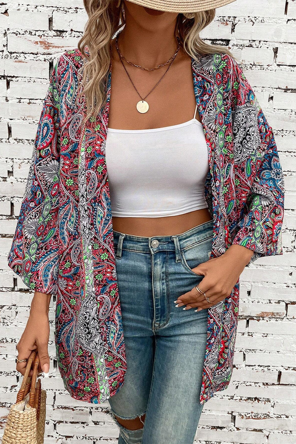 Paisley Print Open Front Kimono