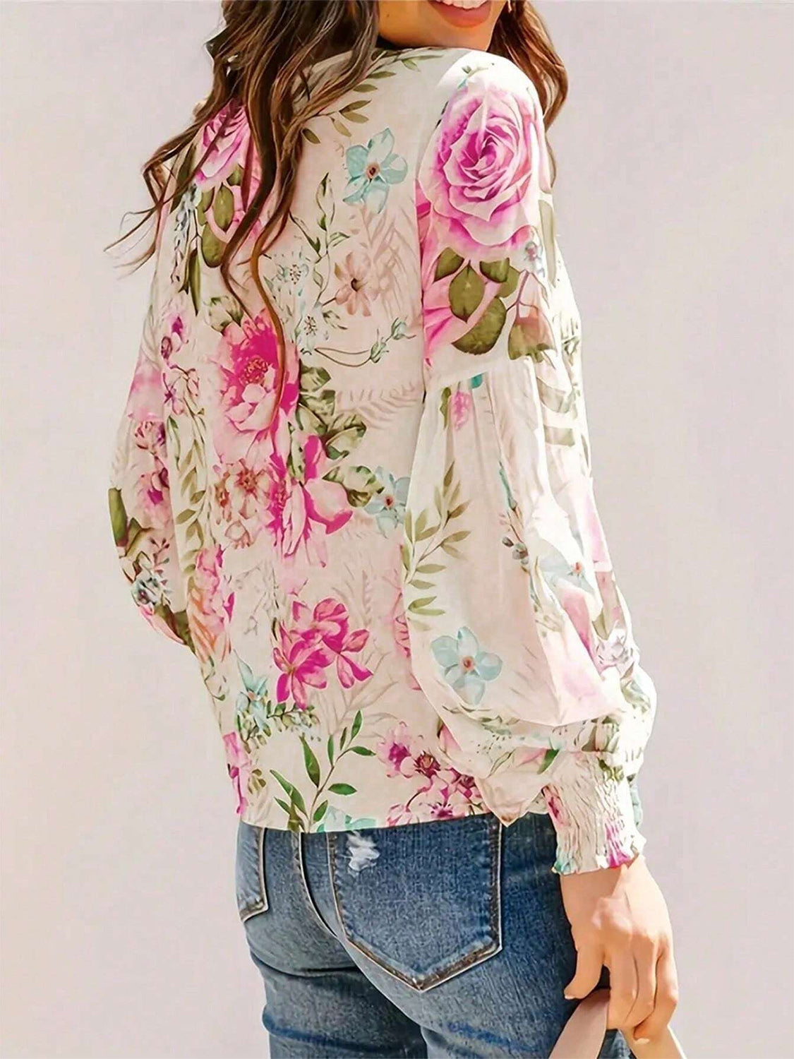 Round Neck Lantern Sleeve Blouse