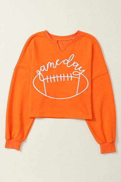 Game Day Lettering Rugby Football Notched Neck Sweatshirt