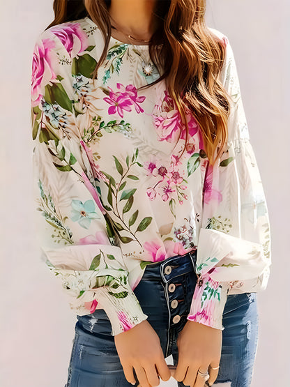 Round Neck Lantern Sleeve Blouse