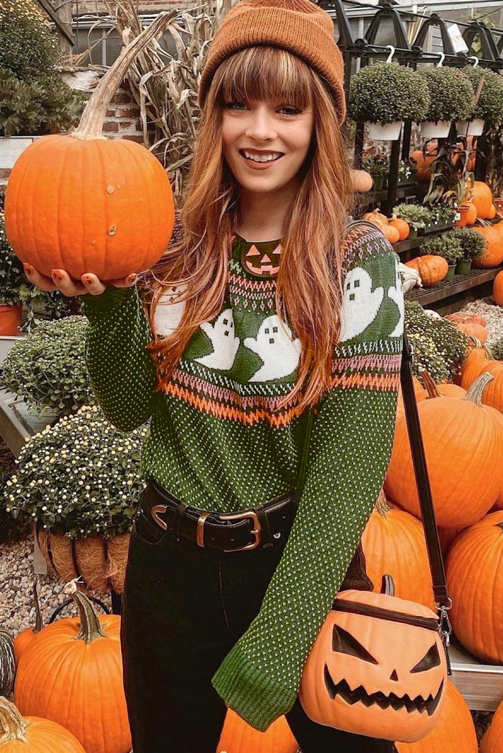 Halloween Ghost Pattern Drop Shoulder Sweater