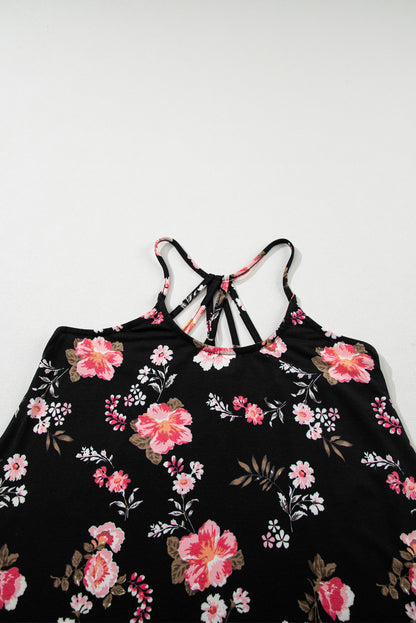 Floral Spaghetti Straps Strappy Back Tank Top