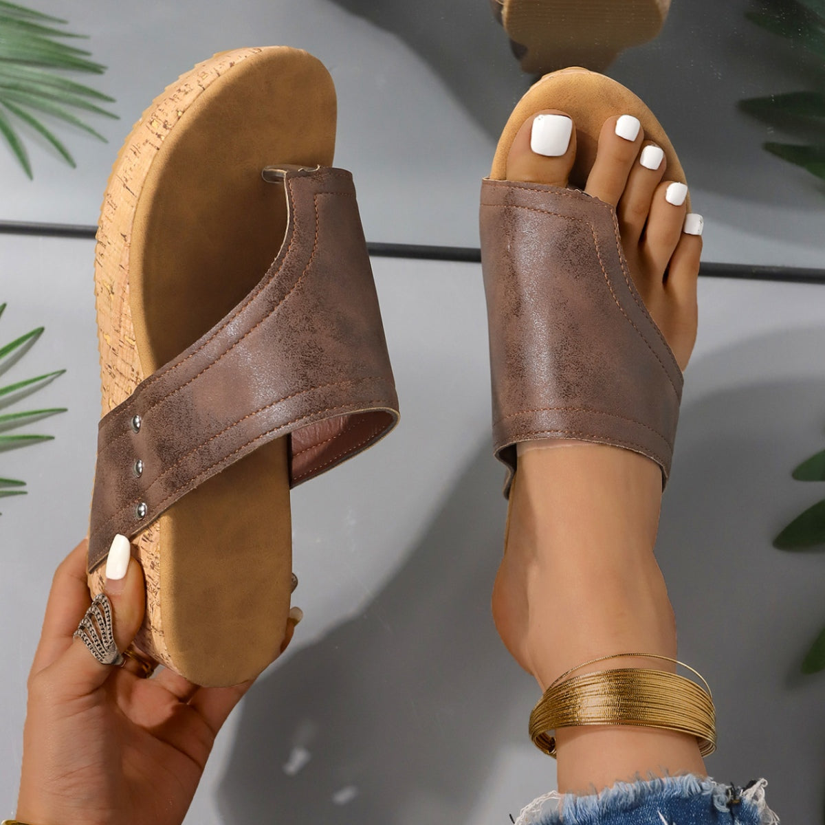 Leather Wedge Sandals