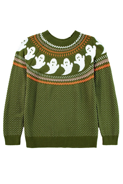 Halloween Ghost Pattern Drop Shoulder Sweater