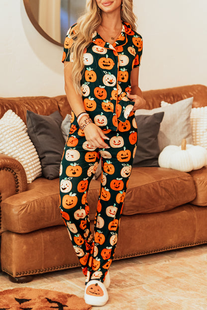 Halloween Pattern Short Sleeve Shirt Pajama Set