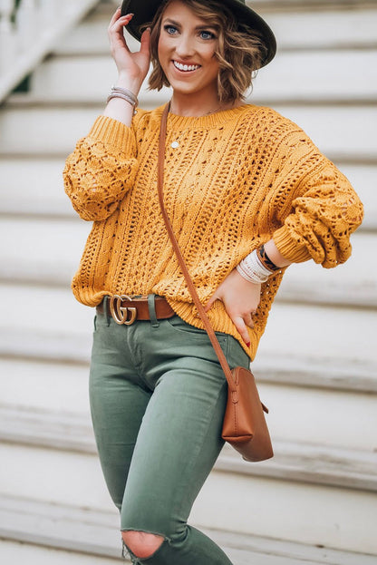 Cable Knit Hollow Out Drop Shoulder Sweater