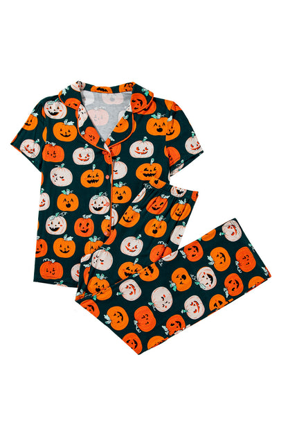 Halloween Pattern Short Sleeve Shirt Pajama Set