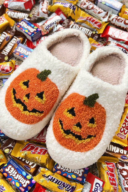 Halloween Pumpkin Print Plush Slippers (Runs Small, Size Up)